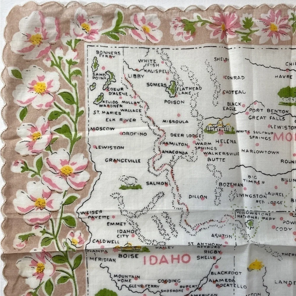 Vintage Montana Wyoming Idaho Retro souvenir Handkerchief Ranshaw - Picture 4 of 9